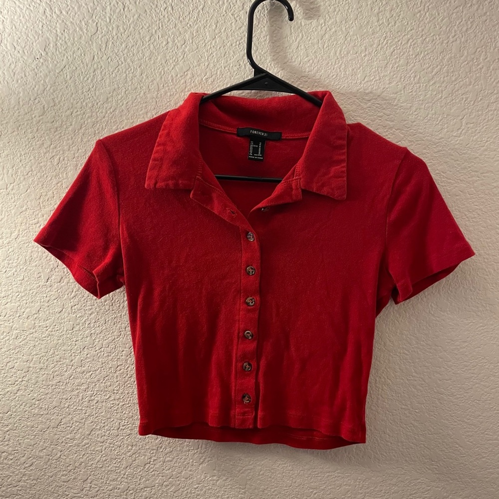 red button up crop top